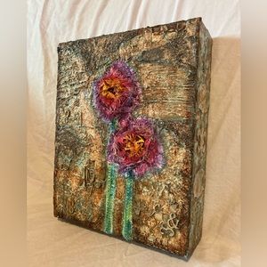 Handmade mixed media “Pom Pom trees” canvas